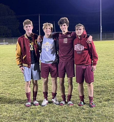 Wrapping up their high school soccer careers in the Sectional finals loss were seniors (left to right) Camden Anslinger, Vann Rose, Luke Appman and Blake Elpers.