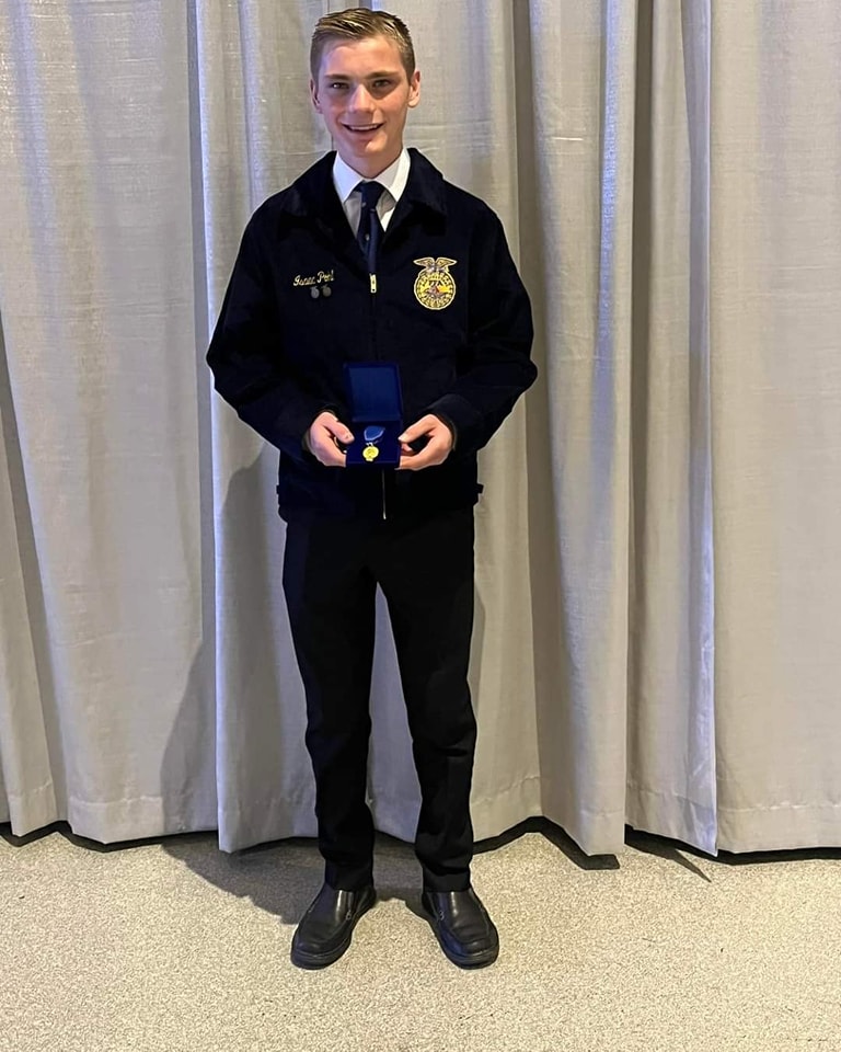 Senior Isaac Pohl received an FFA Proficiency Award for Nursery Production at the 2023 FFA National Convention.