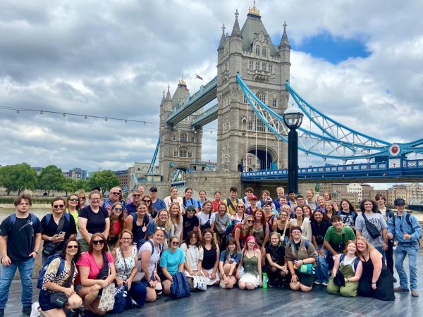 A total of 66 students and adults took the trip to London and Paris this past summer. They left on June 24, from Indianapolis and returned in the early morning of July 4. Here, the group took its only entire group photo of the trip, outside of Tower Bridge.