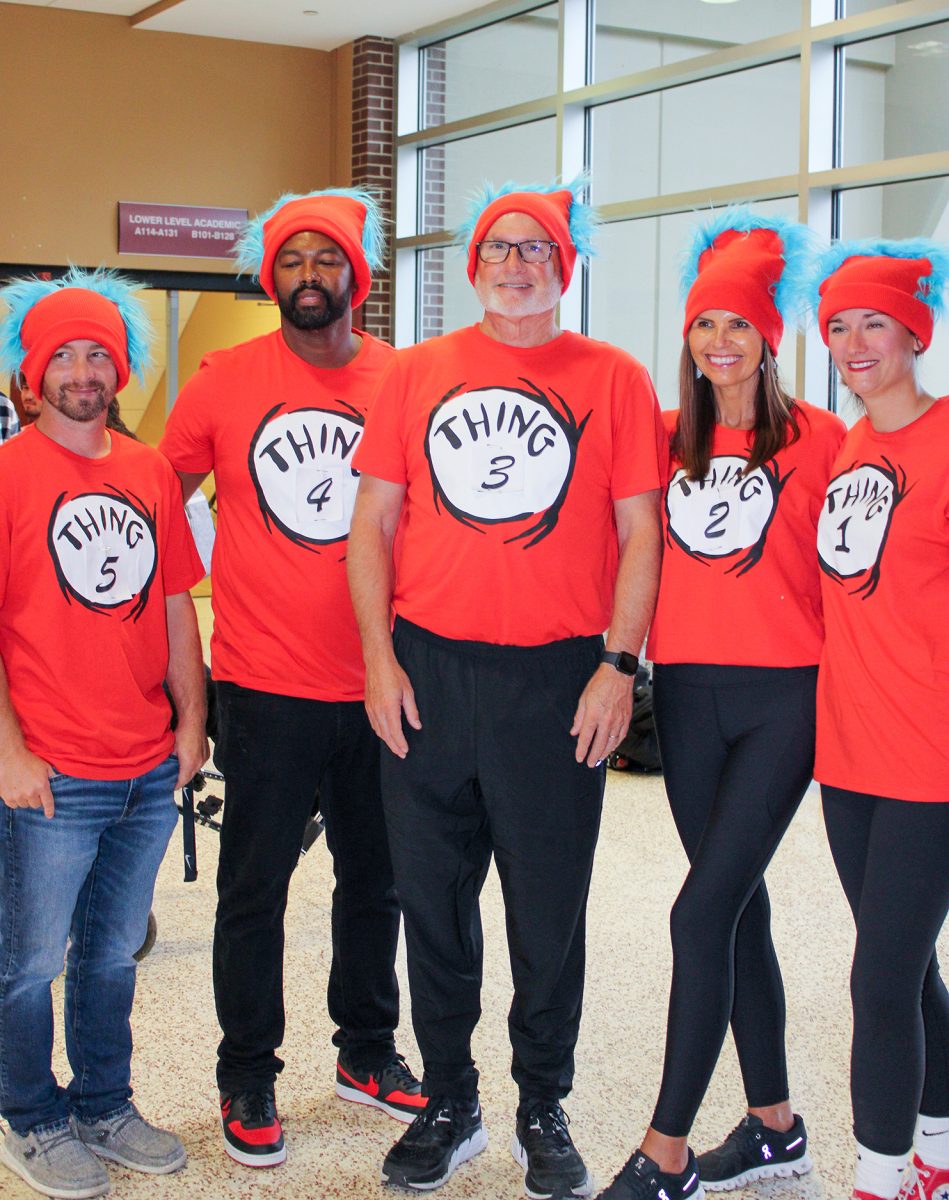 Teachers Alex Hirsch, Danny Thomas, Eric Jones, Amy Foster and Tiffany Absher dress as characters from "Dr. Seuss" in the best group costume category.