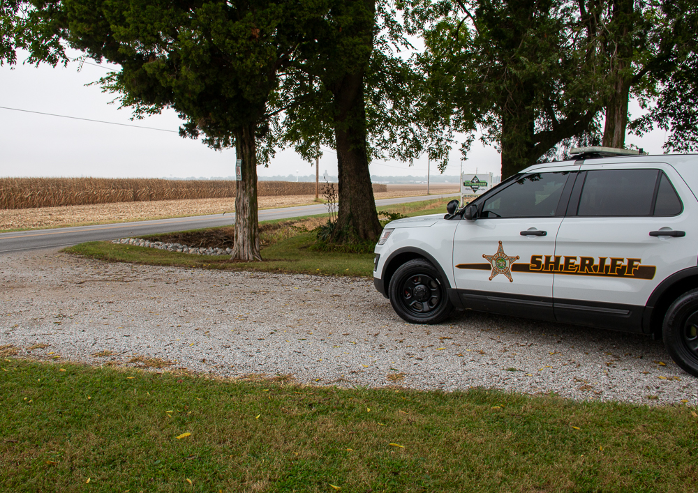 Gibson Southern School Resource Officer Dan Lienemann sits off of Coal Mine Road, clocking drivers.