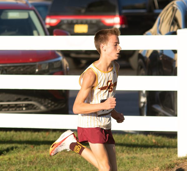 Freshman Coleton McIntyre nears the end of his race at the September 4 Hopewell Invitational at Gibson Southern. McIntyre finished 60th with a time of 19:07.30 at the South Knox Invitational.
